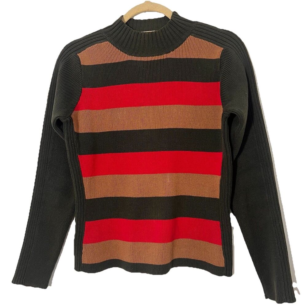 VTG Polo Jeans Ralph Lauren Sweater‎ Womens L Wide Striped Ribbed Knit Hong Kong